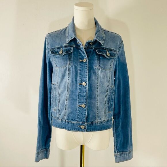 Altar’d State Cropped Blue Denim Jean Jacket w Silver Button Detail Size M - Picture 1 of 11